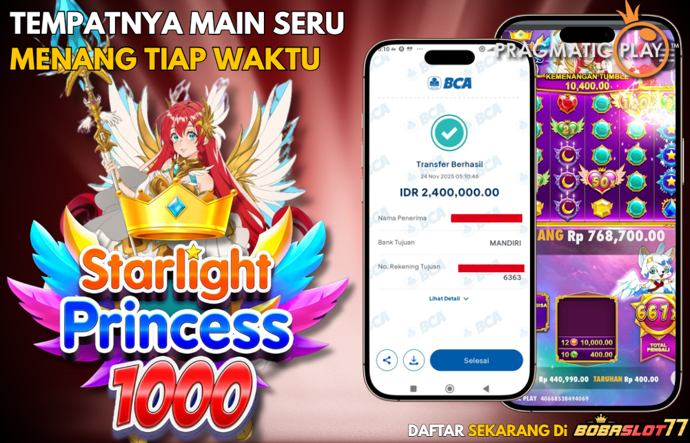 Selamat kepada user id : ma***5 Wede Rp 2.400.000 di Game STARLIGHT PRINCESS 1000 PRAGMATIC PLAY Cair Gk Sampe 1 Menit! Menang Mudah di Bobaslot77
